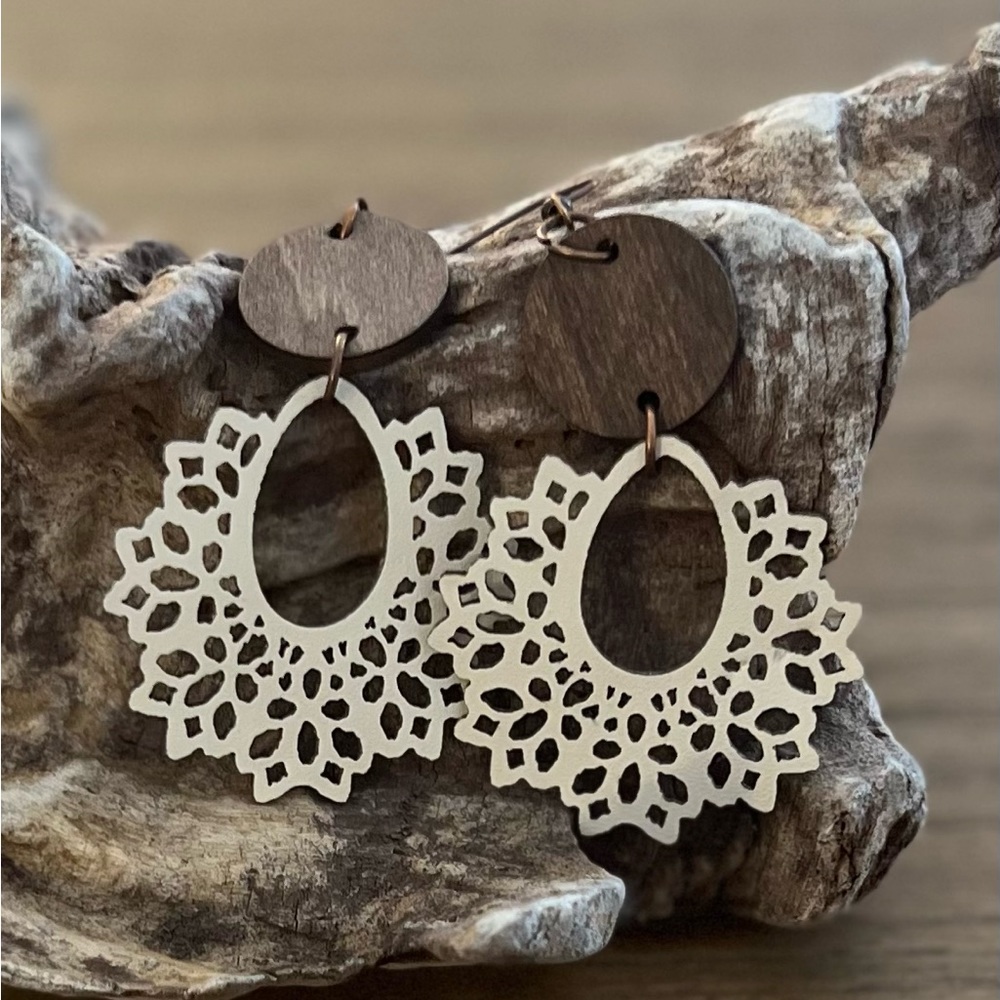 NWOT Lightweight PU Leather Lattice Patterned Dangle Earrings